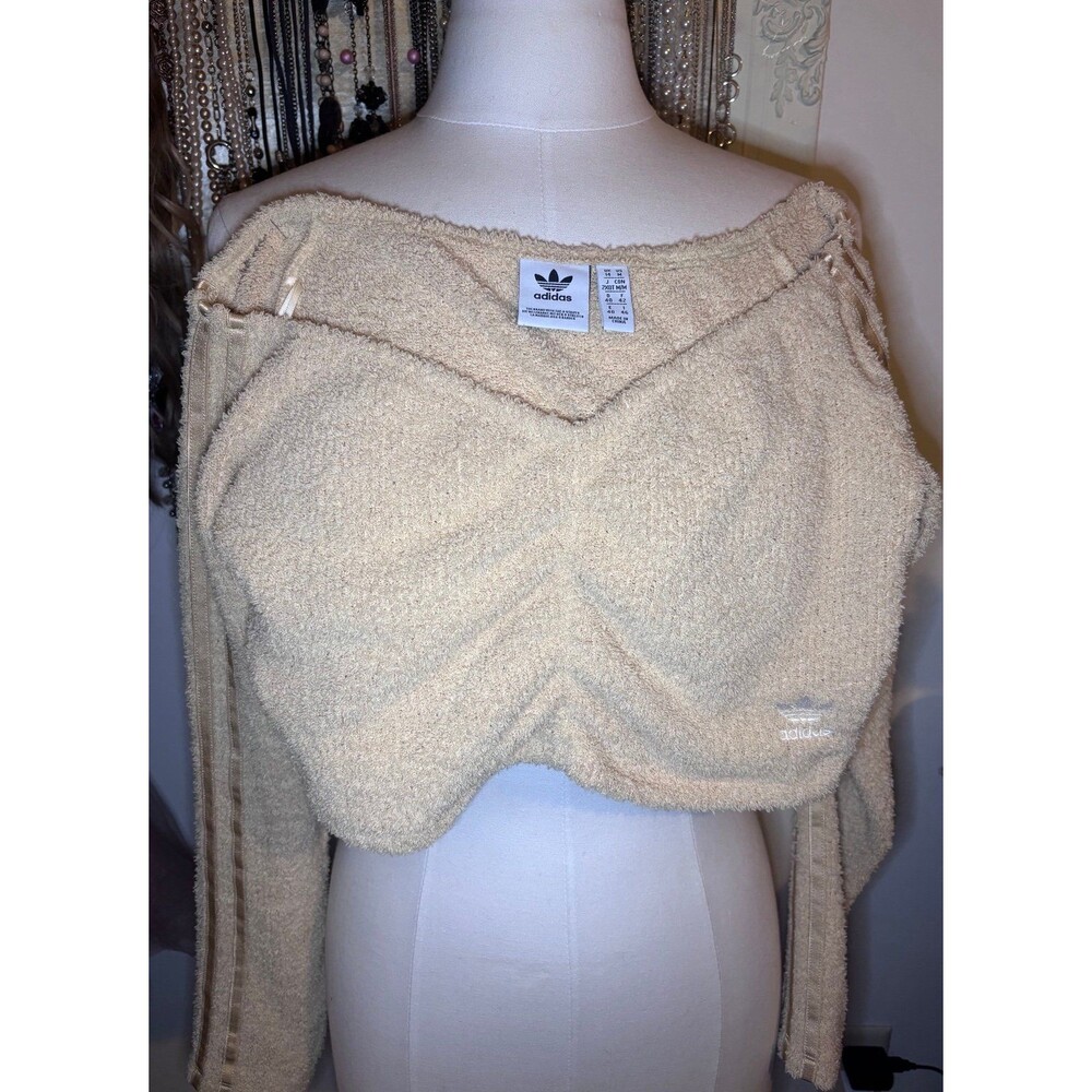 Adidas Originals Relaxed Risqué Fluffy Knit Ruched Crop Top - Picture 1 of 8